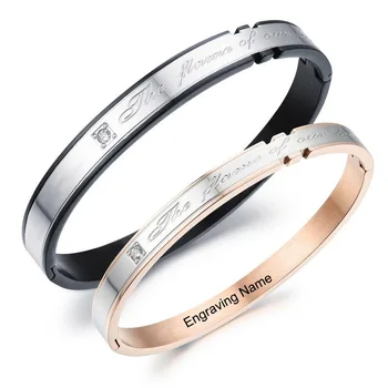 

Custom Engraving Men Women Bracelet Stainless Steel zircon Bracelet Rose Gold or Black Color Jewelry