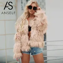 ANSELF/пальто из искусственного меха, женская зимняя куртка, плюшевая куртка с длинными рукавами, пушистое пальто с отложным воротником, женская верхняя одежда
