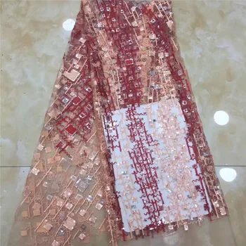 

Latest High Quality Nigerian Tulle Lace Fabrics 2020 Sequins Mesh African Lace Fabric Embroidery French Net Lace Fabric 5 Yards