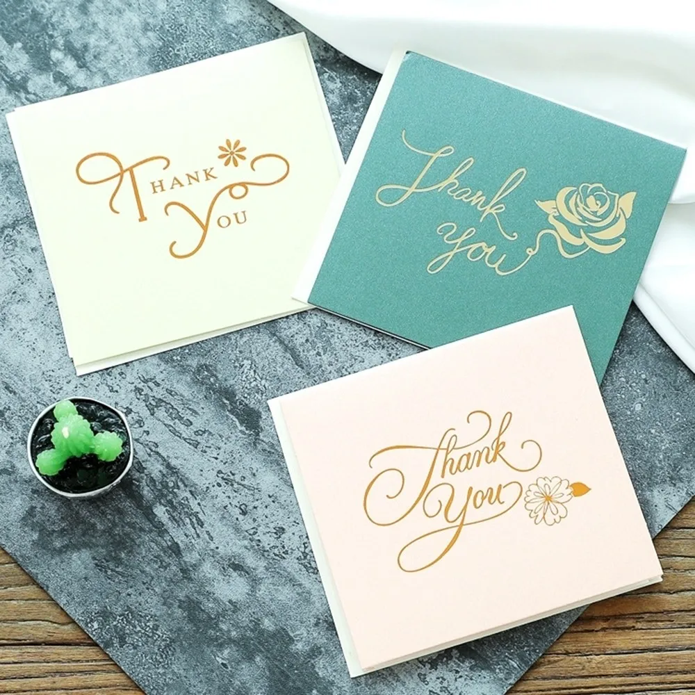  10pcs/set Mini Gold Embossed Thank You Card Valentine Birthday Christmas Wedding Invitations Letter - 4.00027E+12