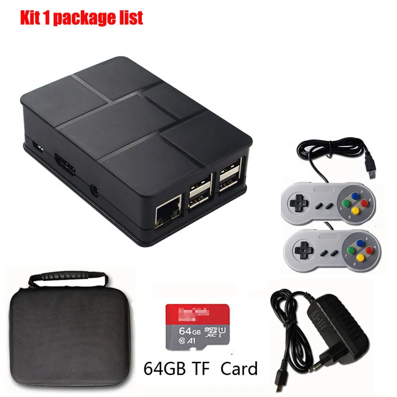 Черный Ретро видео игровая консоль HDMI 64GB память для Raspberry pi 3B Ручной игровой плеер 2,4G беспроводная ручка встроенные 10000 игры - Цвет: Черный