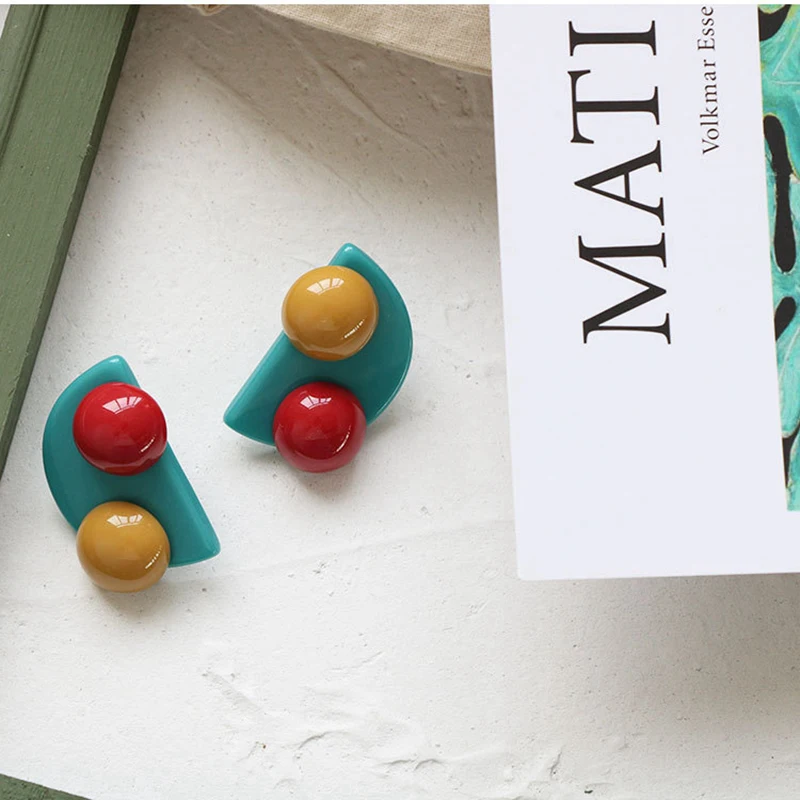 Summer Cute Candy Color Stud Earrings For Girl Korean Vintage Moon Shape Resin Women Jewelry Gifts | Украшения и аксессуары