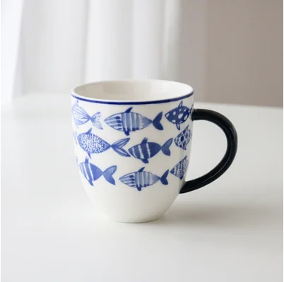 Mug 14x10x10cm Синий океан серии морской рыбы подложки Посуда Западная Керамическая пиала для риса набор - Цвет: Mug 14x10x10cm