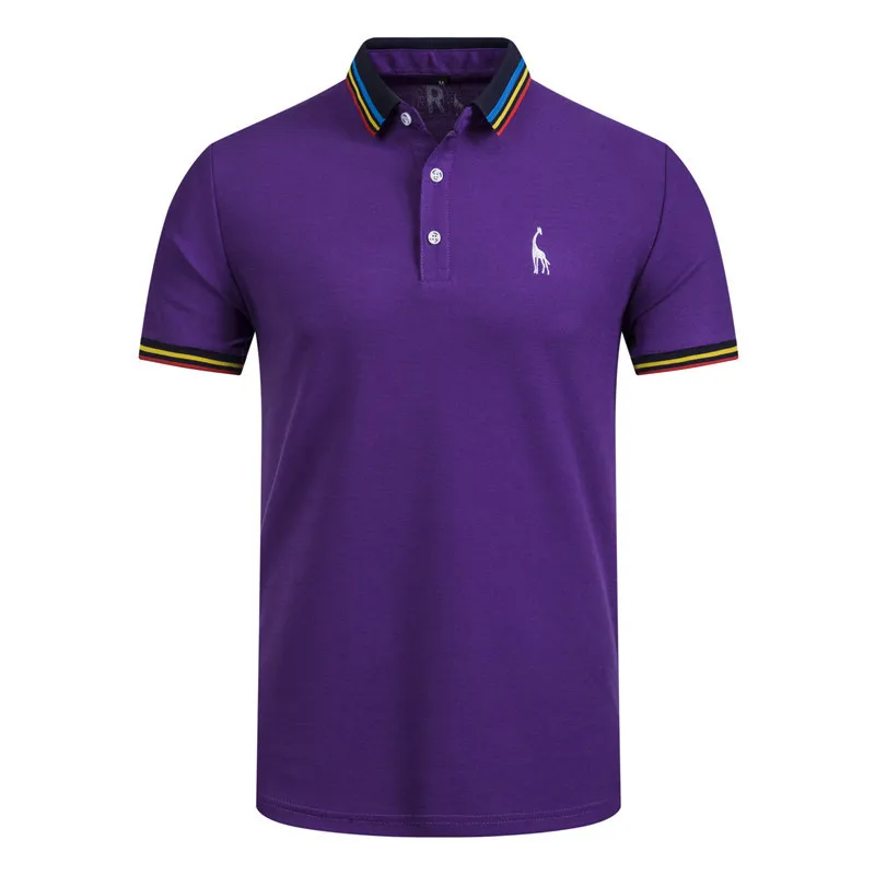 Sell well Nieuwe Zomer Katoen Polo Mannen efffen Herten Borduren Korte Mouwen рубашка поло Mannen Mode рубашка-поло с жирафом Heren - Цвет: Violet