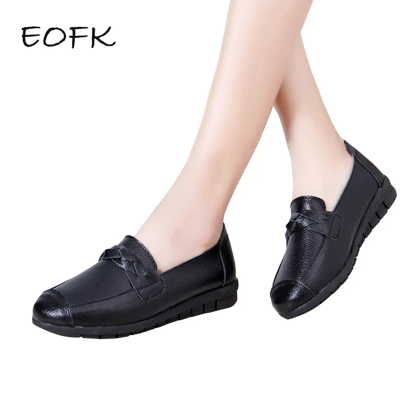 

EOFK Women Ballet Flat Loafers Split Leather Slip on Shoes Black Moccasins Ladies Comfort Walking shoes Flats Women Ballerina