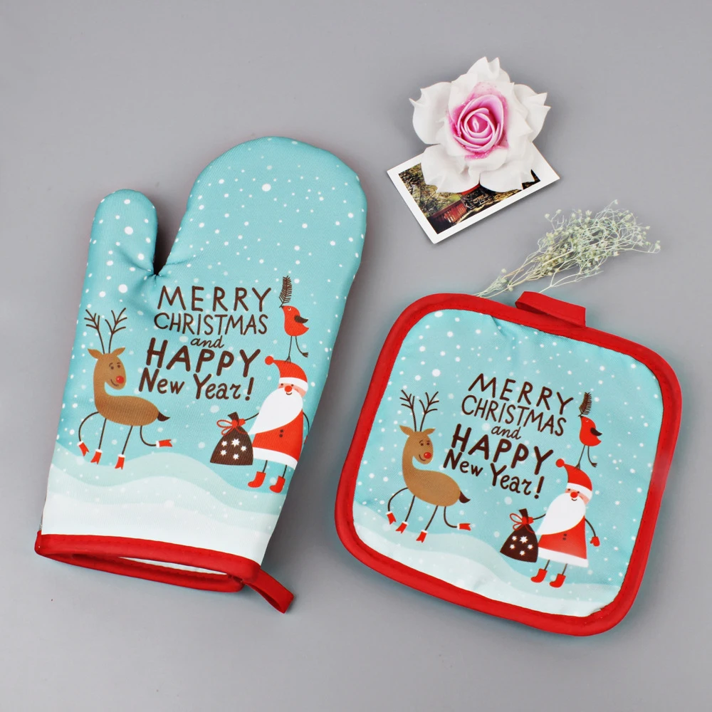 

2pcs/set Christmas Baking Anti-Hot Gloves Pad Oven Dining BBQ Kitchen Mat New Year 2020 Navidad Xmas Party Decoration Supplies