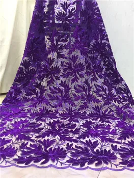 

Purple Nigerian Lace Fabric 2019 High Quality Lace Embroiery African Velvet Lace Fabric With Sequins For African Wedding C8