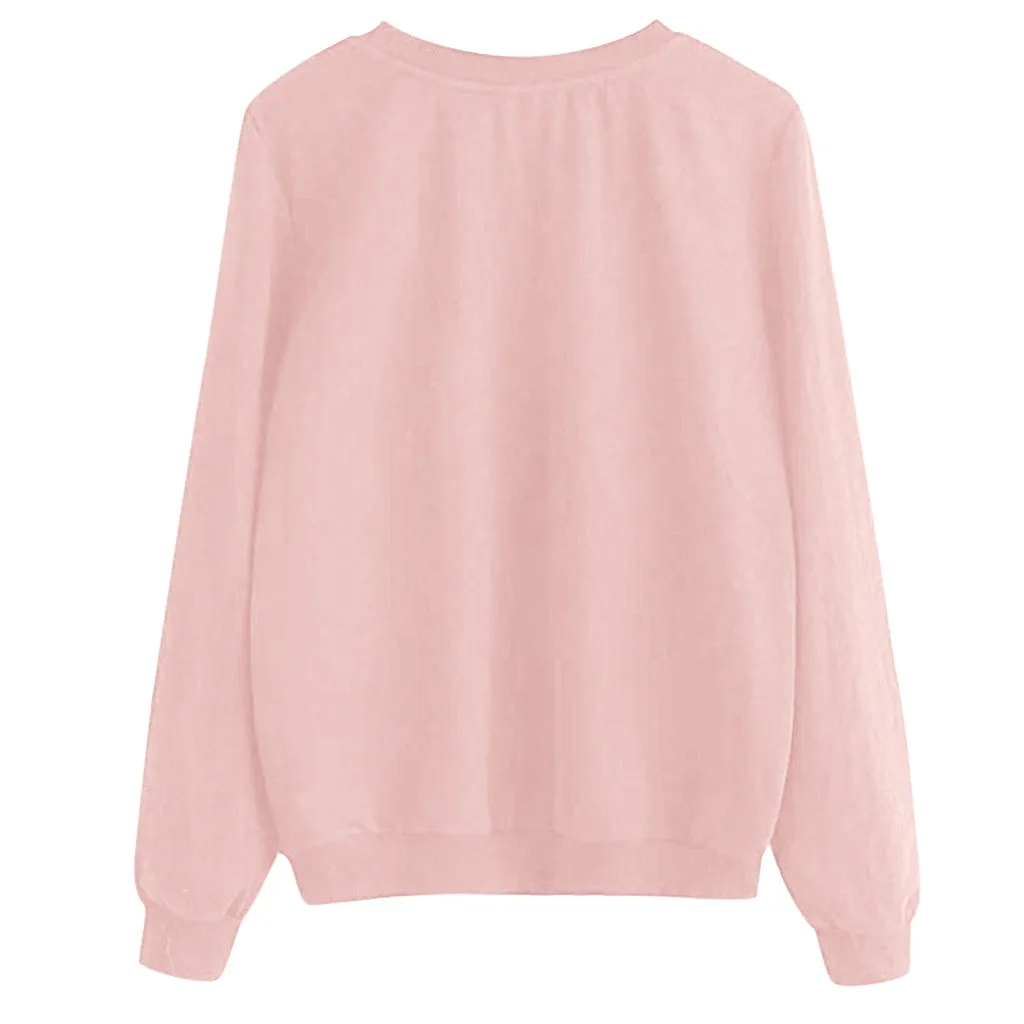 JAYCOSIN Fashion Women Casual Cat Round Neck Long Sleeve Sweatshirt Casual Popular Cute Soft Chic Elegant Blouse Sweatshirt