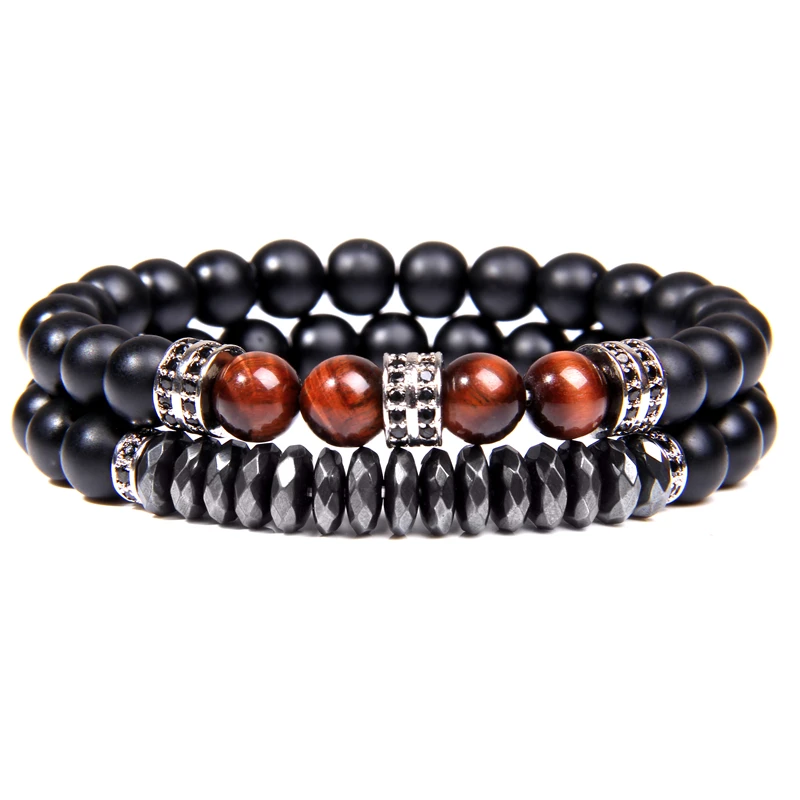 GolbalJew 2pcs Bead Bracelet Men Natural Tiger Eye Hematite Obsidian Beaded Bracelets Homme Energy Stretch Bracelet Men Jewelry bracelet jewelry