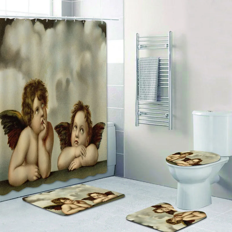 72/79" Bathroom Decor Shower Curtain Liner Decor Nativity of Jesus Night Angel 