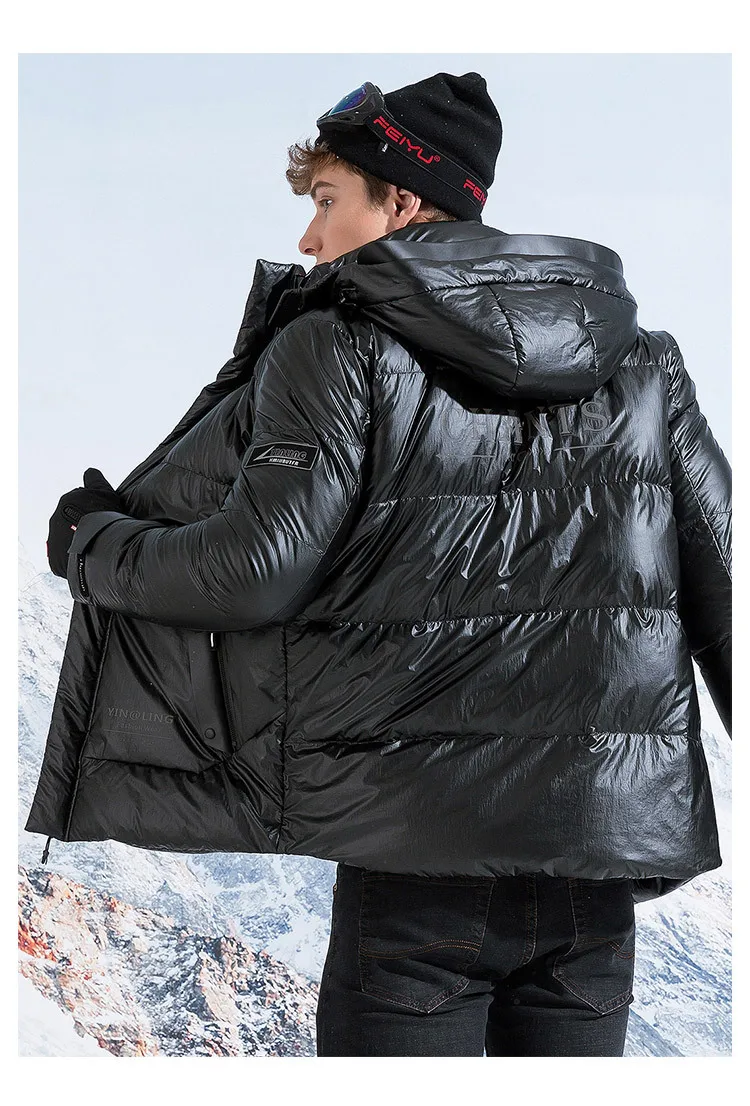 Aismz Fashion New Warm 90% White Duck Down Jacket Men Youth High Quality Hooded Black Warm Down Jacket Men's Short Coat
