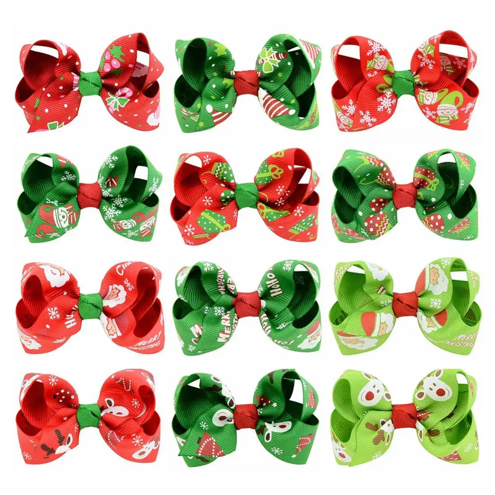 12pcs New Fashion Christmas Ornaments Bowknot Hair Clips Kids Hairpins Snowflake Ribbon Bow Headwear Accessories 756 |