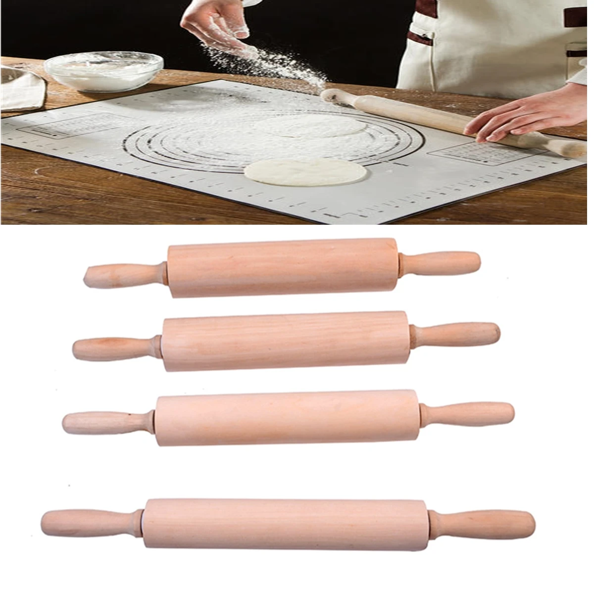 Home Indoor Kitchen Baking Cooking Decor Tools Wooden Cake Fondant Rolling Pin 
