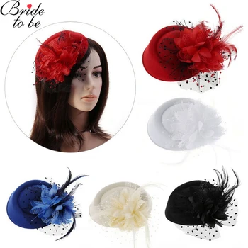 

Bride To Be Hat Bridal Net Feather Hats White Red Black Birdcage Net Wedding Hats Bridal Fascinator Face Veils Pearls Bride Hats