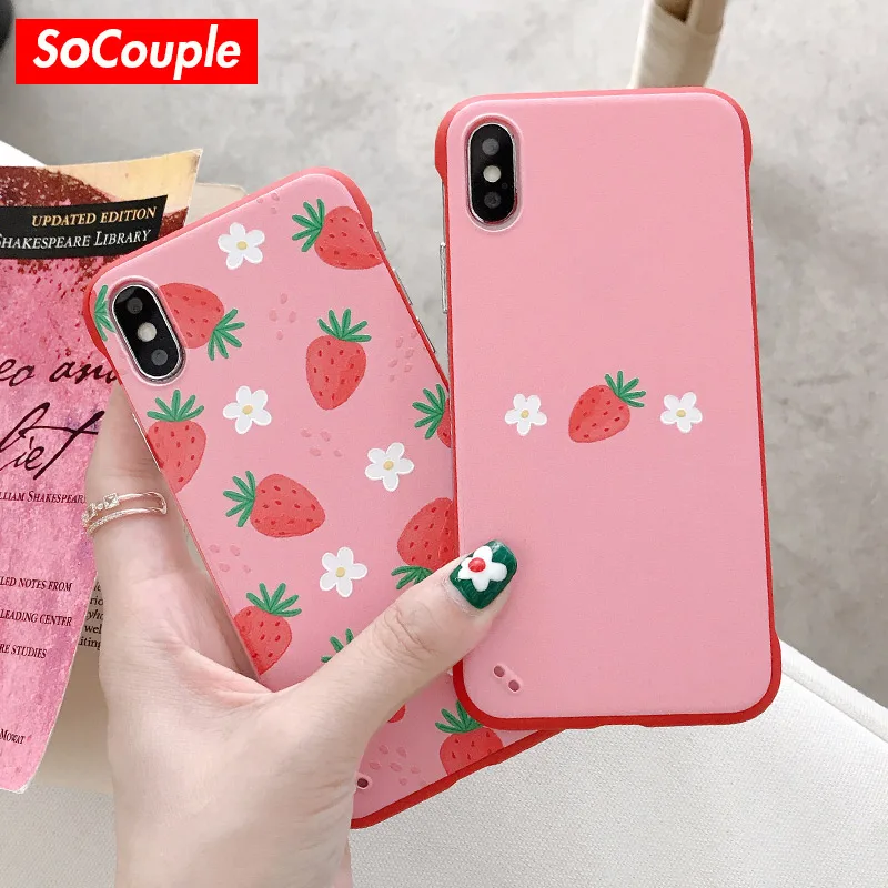 

SoCouple Frameless Phone Case For iphone XR X Xs max Cute Fruit Strawberry Hard PC Case For iphone 7 8 6 6s plus Back Cover Capa