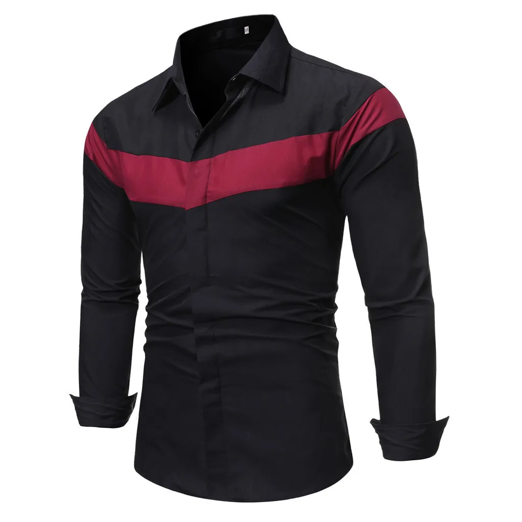 Camisas Masculina осень зима мужская модная индивидуальная цветная Лоскутная рубашка с длинным рукавом мужская деловая рубашка