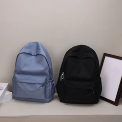 Simple Solid Color Shoulder Backpacks Nylon Large Capacity Travel Knapsacks Girls Student Daily Zipper Schoolbags