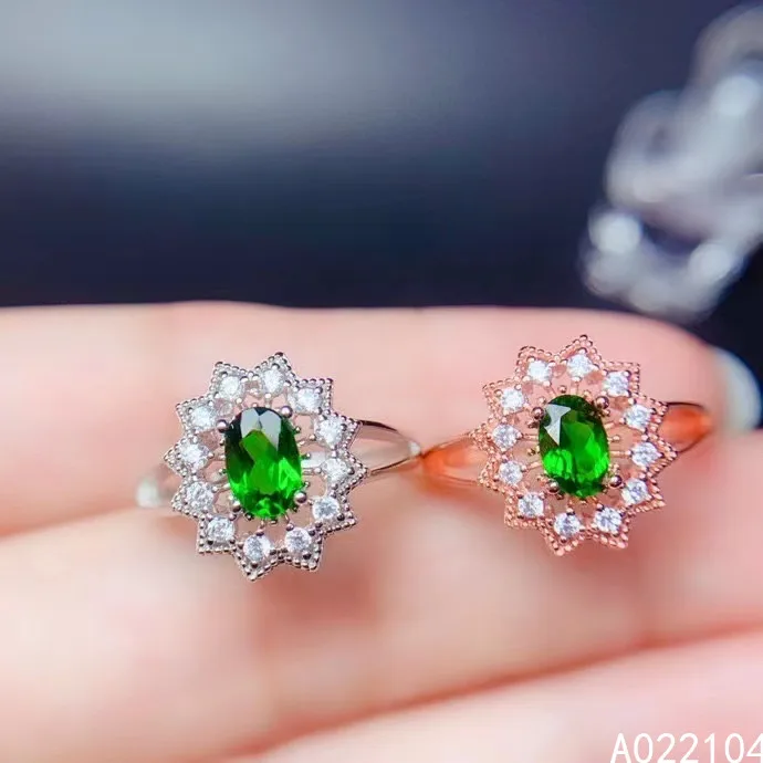 

KJJEAXCMY fine jewelry 925 sterling silver inlaid Natural Diopside women vintage elegant flower adjustable gem ring party gift