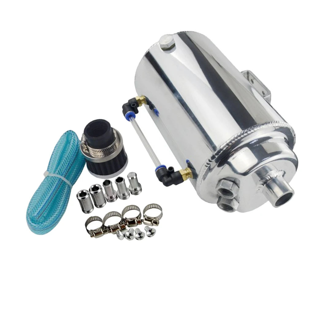 Universal Aluminum Car Baffled Oil Catch Can Tank Oil Separator w/ Filter