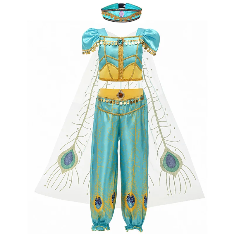 

Girls Jasmine Princess Clothes Children Cosplay Aladdin's Lamp Fancy Costume Kids Birthday Halloween Carnival Party Costuming
