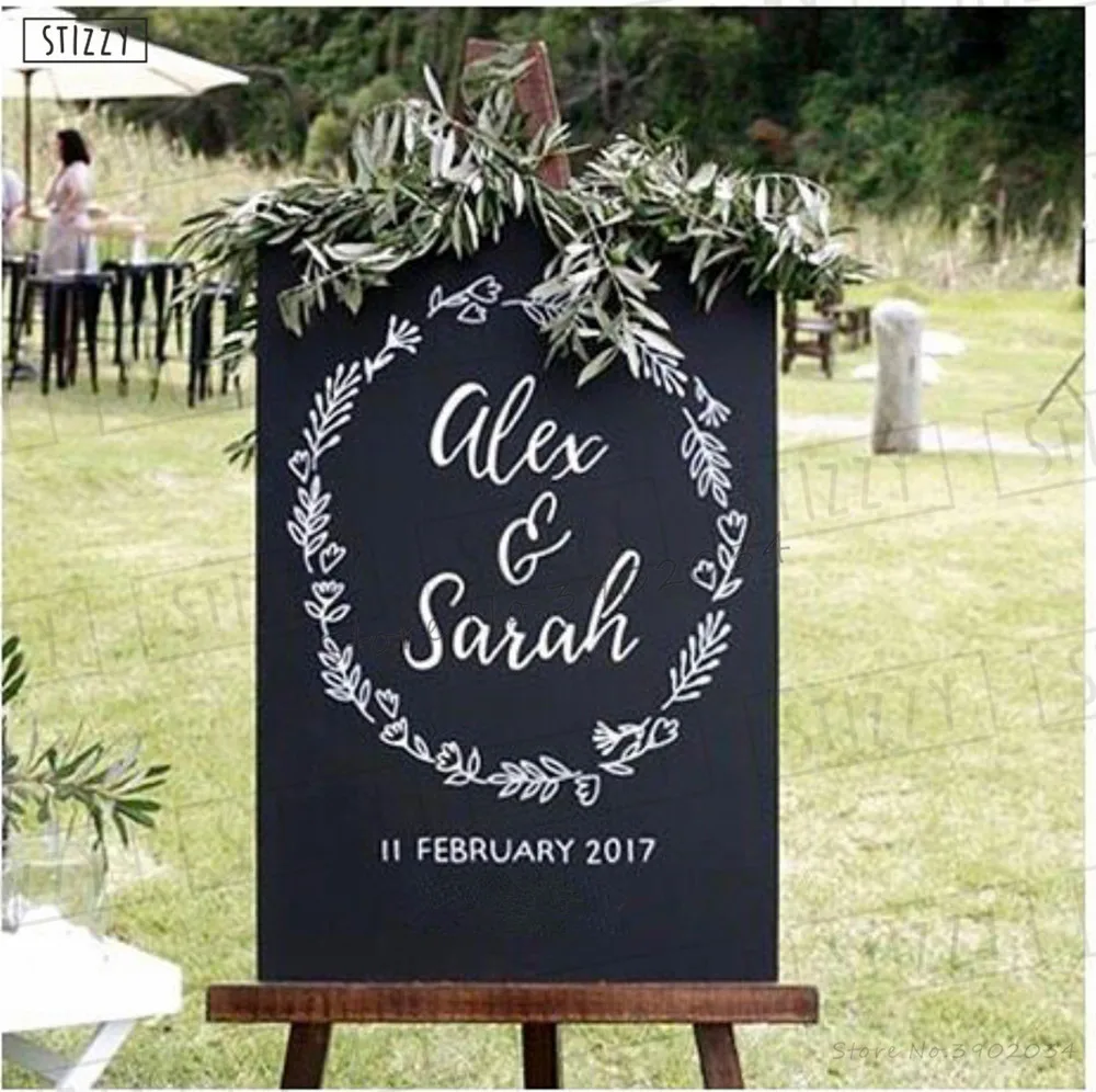 

STIZZY Wall Decal Floral Wedding Decoration For Wood Board Vinyl Wall Sticker Personalized Name Date Custom Party Poster DecorW2