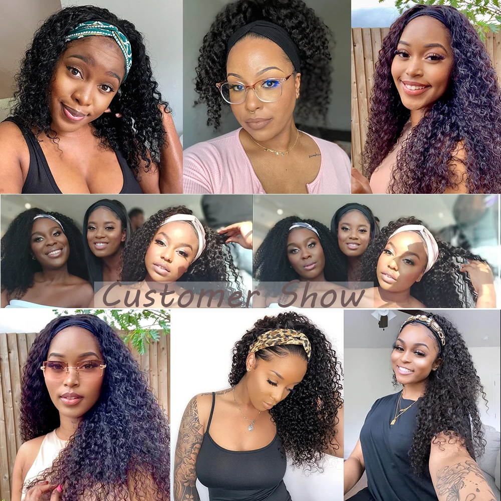 Glueless Kinky Curly Headband Wig Human Hair Brazilian Hair Full Machine Wigs Curly Wigs For Black Women Human Hair