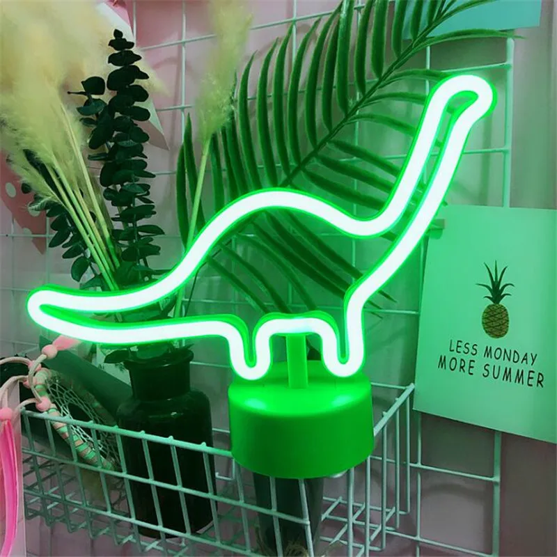 Dinosaur Green Neon LED Nightlights Home Decoration Creative Lampara Luzes Da Noite Bedroom Bedside For Kid Baby Luminaria Lampe