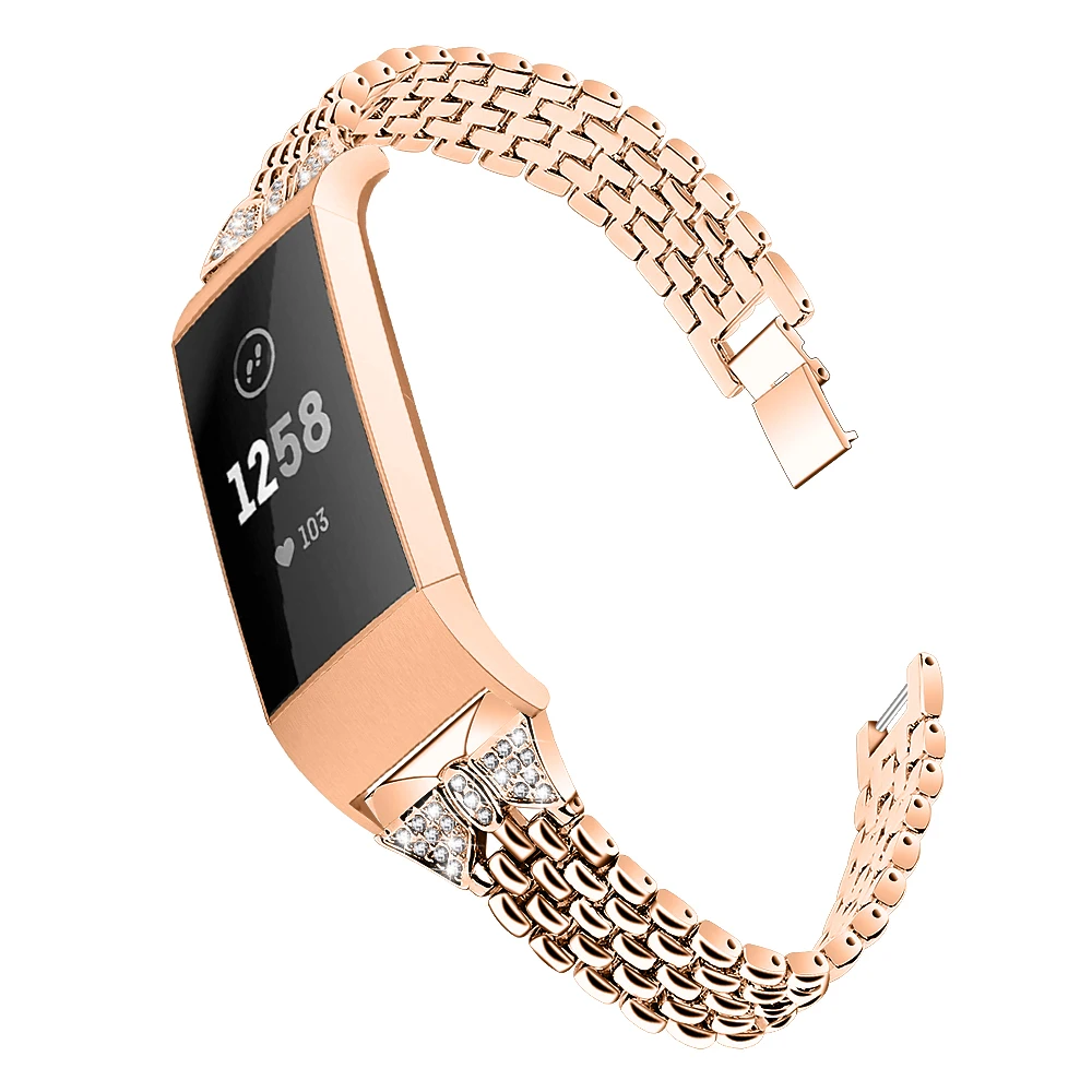 Для Fitbit Charge 3 ремешок Роскошный металлический ремешок для часов из нержавеющей стали легко снимается для зарядки 3 браслет - Цвет: rose gold