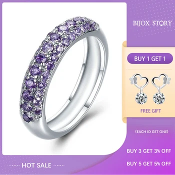 

BIJOX STORY New 925 Silver Jewelry Ring with Amethyest Citrine Zircon Gemstones Fashion Rings for Women Wedding Party Wholesale