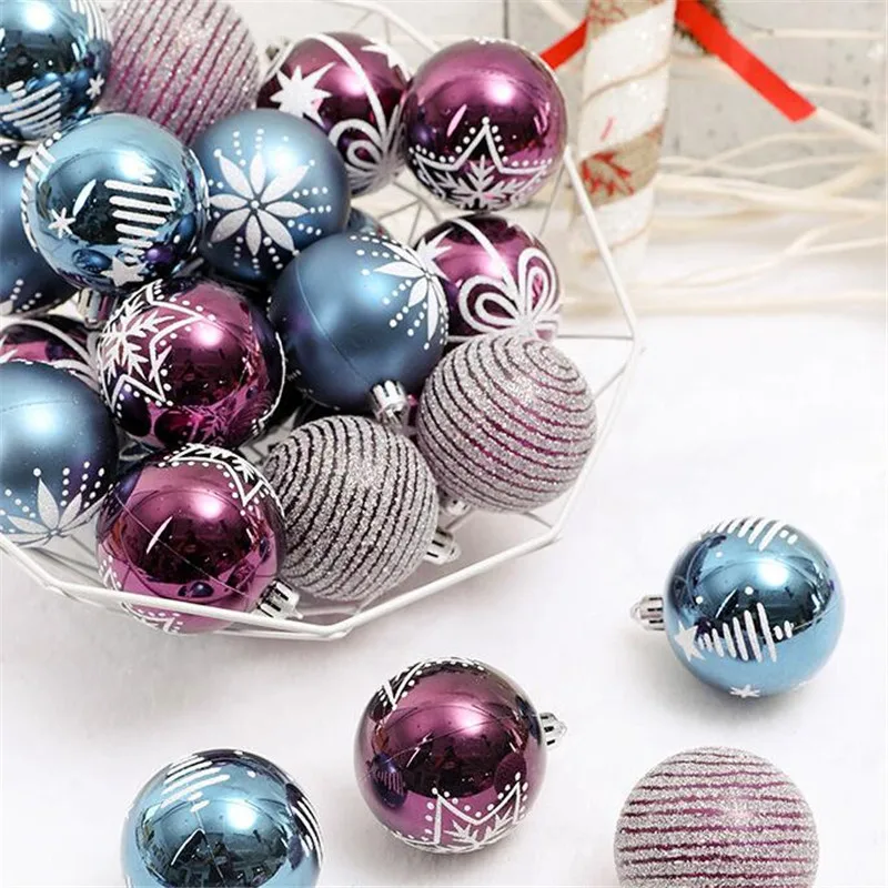 

Mixed 24PCS 6cm Christmas Balls Blue Purple Light-bulb Shape Merry Christmas Tree Hanging Decorations Xmas DIY Decor