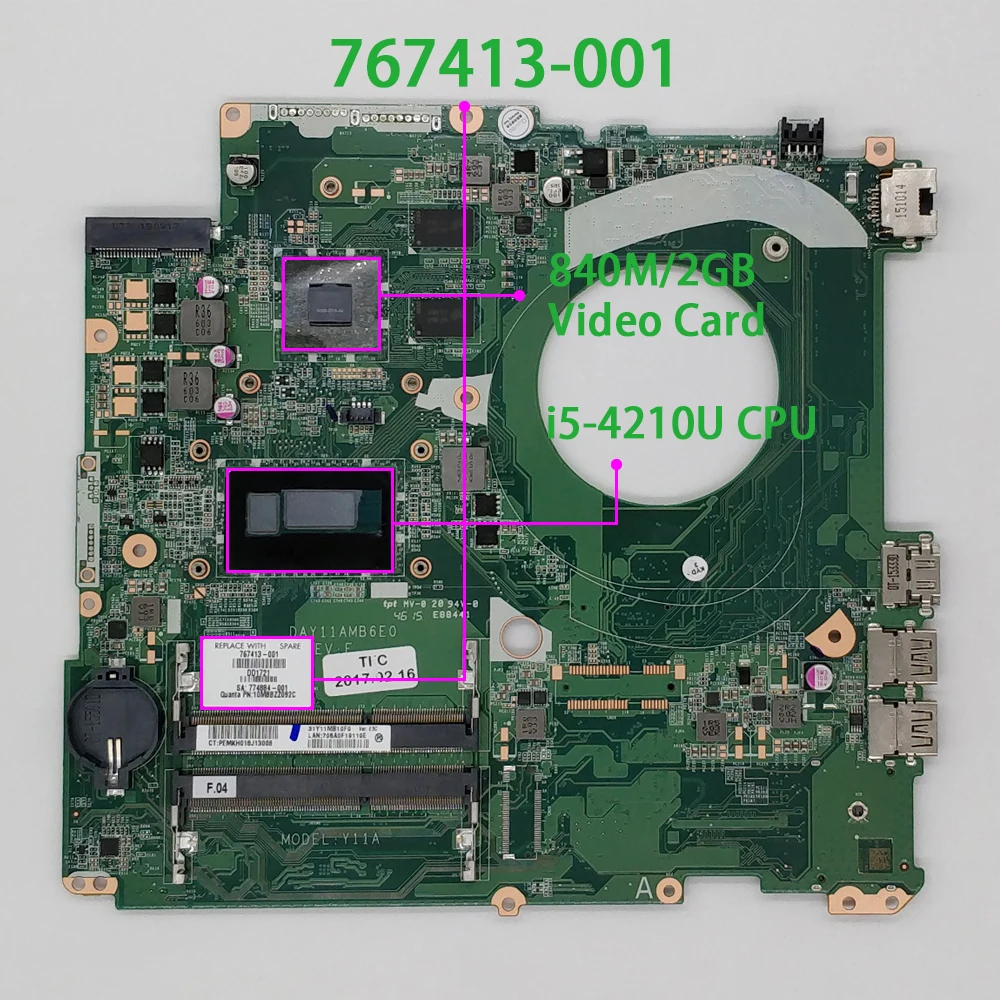 767413 501 001 w 840 M/2 GB i5 4210U процессор DAY11AMB6E0 для HP Pavilion 17 f115ng 17T F000 ноутбук ПК материнская