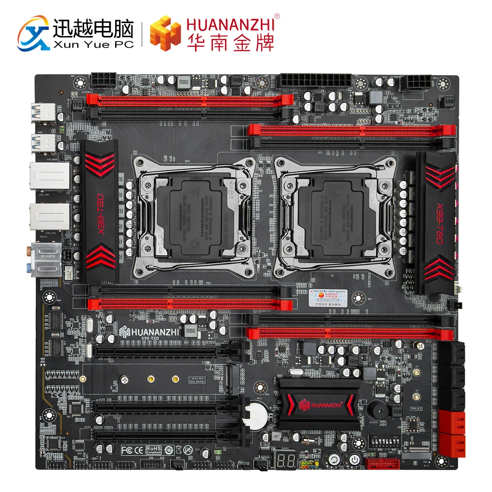 Материнская плата HUANANZHI X99-T8D два процессора Intel X99 LGA 2011-3 E5 V3 DDR3 RECC 256 ГБ M.2 NVME NGFF USB3.0