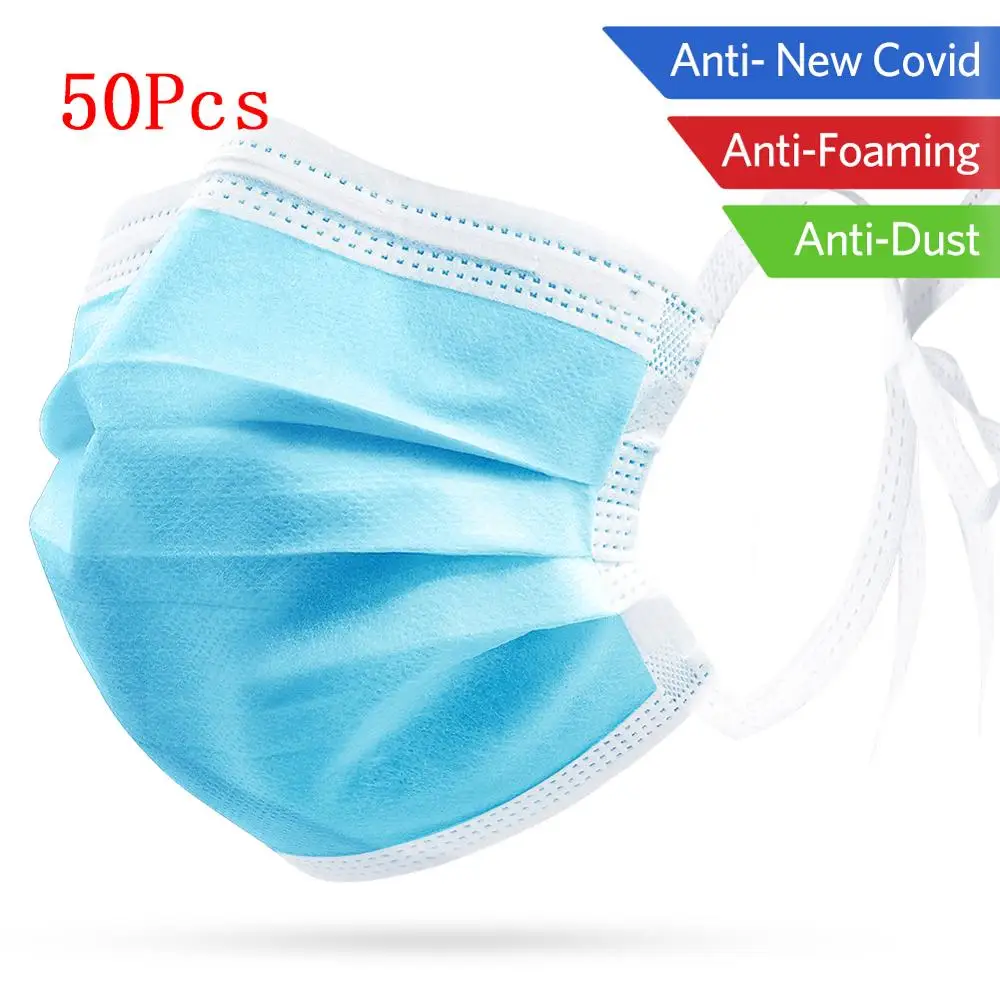 

50pcs Disposable Face Mask 3 Layer Non woven Anti-Dust Dustproof Anti Influenza Protective Respirator Face Mouth Cover Mask