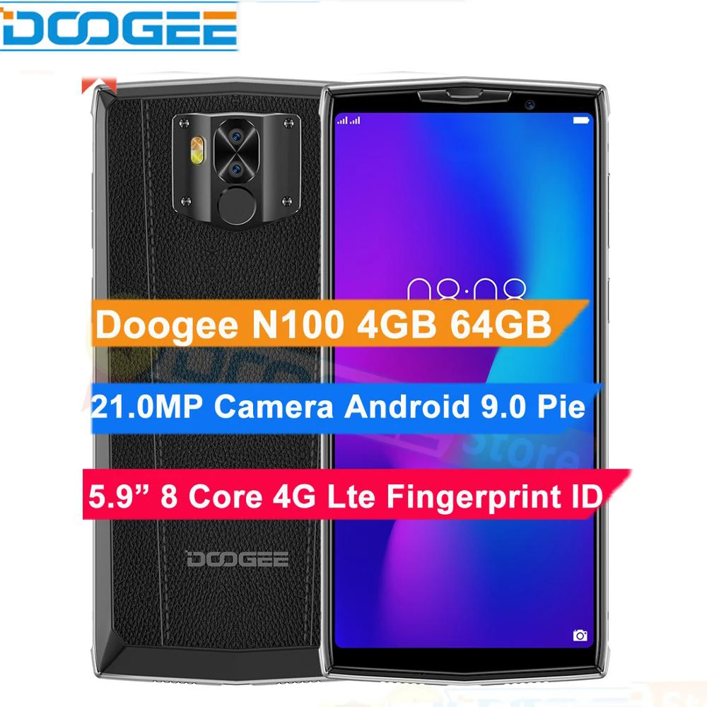DOOGEE N100 четыре ядра 4 ГБ 64 мобильный телефон 4G LTE 10000 мАч аккумулятор отпечаток