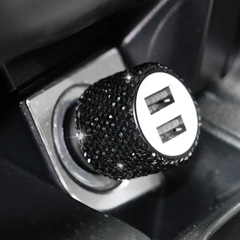 Автомобильное зарядное устройство с двумя usb-портами для мобильного телефона, планшета, gps, быстрое зарядное устройство, Кристальный бриллиант, телефон, 3 линии передачи данных, провод в автомобильном прикуривателе - Название цвета: 2pcs A