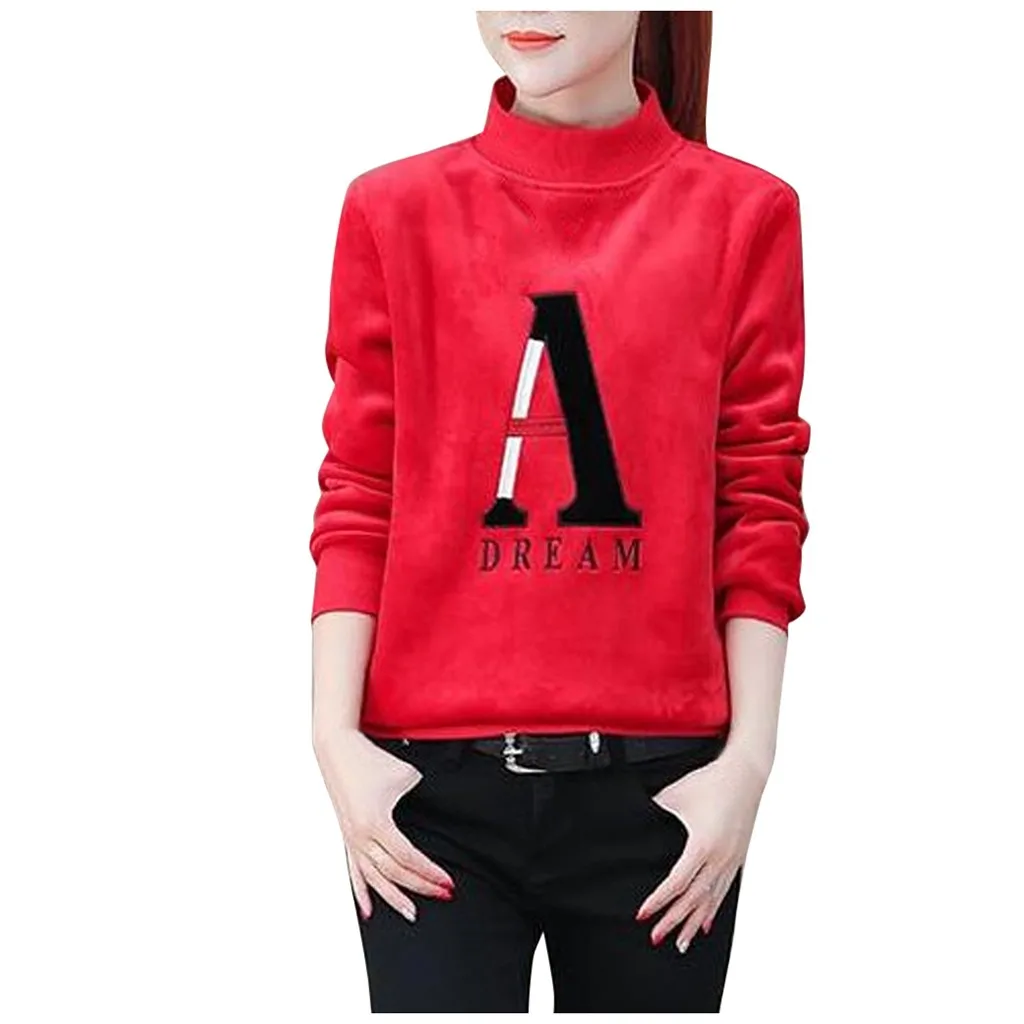 red Sagace Seatshirts Женская толстовка с надписью и высоким воротником с длинным рукавом, пуловер с круглым вырезом, модная повседневная рубашка - Цвет: red
