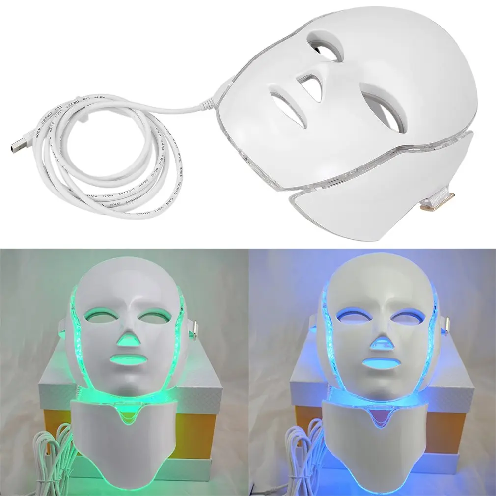 7 Colors Light Microcurrent LED Facial Mask Machine Photon Therapy Skin Rejuvenation Face Neck Mask - 4000058887716