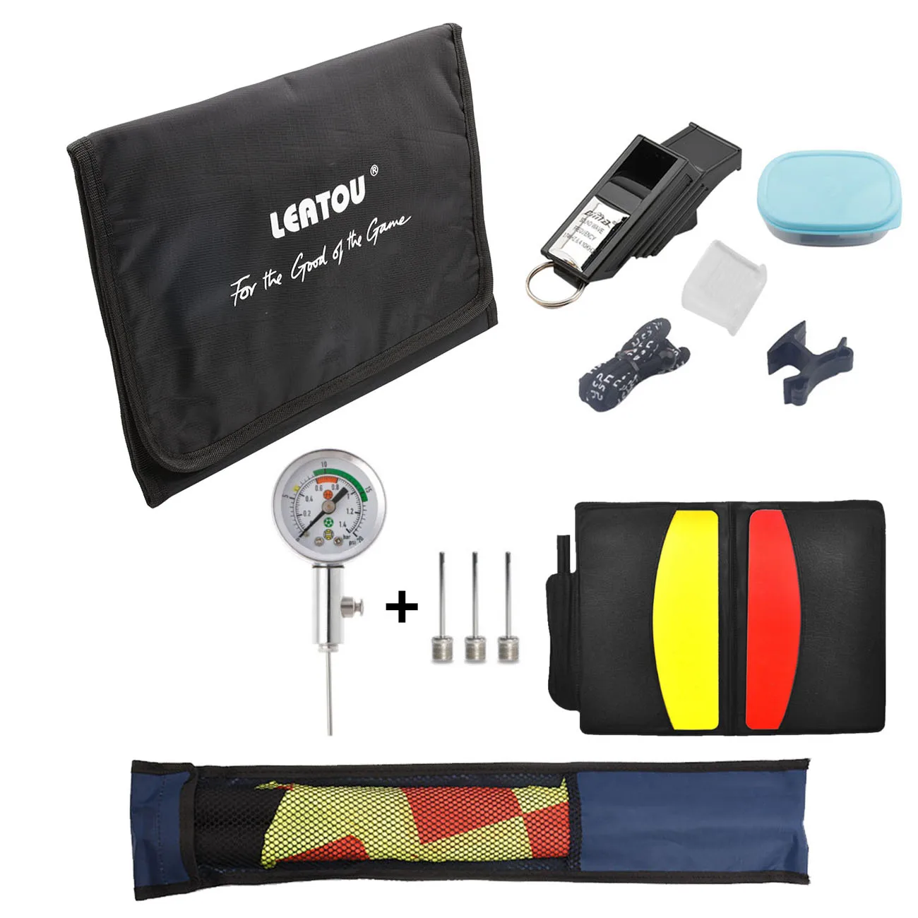 Soccer Whistle Bag Football Referee Wallet Coin Cards Linesman Flags Ball Pressure Barometer Set Training Match Accessories