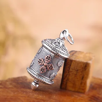 

925 Sterling Silver Fashion Jewellery Buddhism Om Dorje Prayer Box Spinning Wheel Pendant A2477