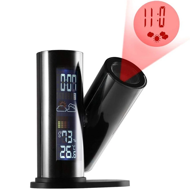 

Eu Plug Projection Alarm Clock - Digital Projection Dimmable Clock Alarm Hygrometer & Thermometer 360-Degree Rotary Projection