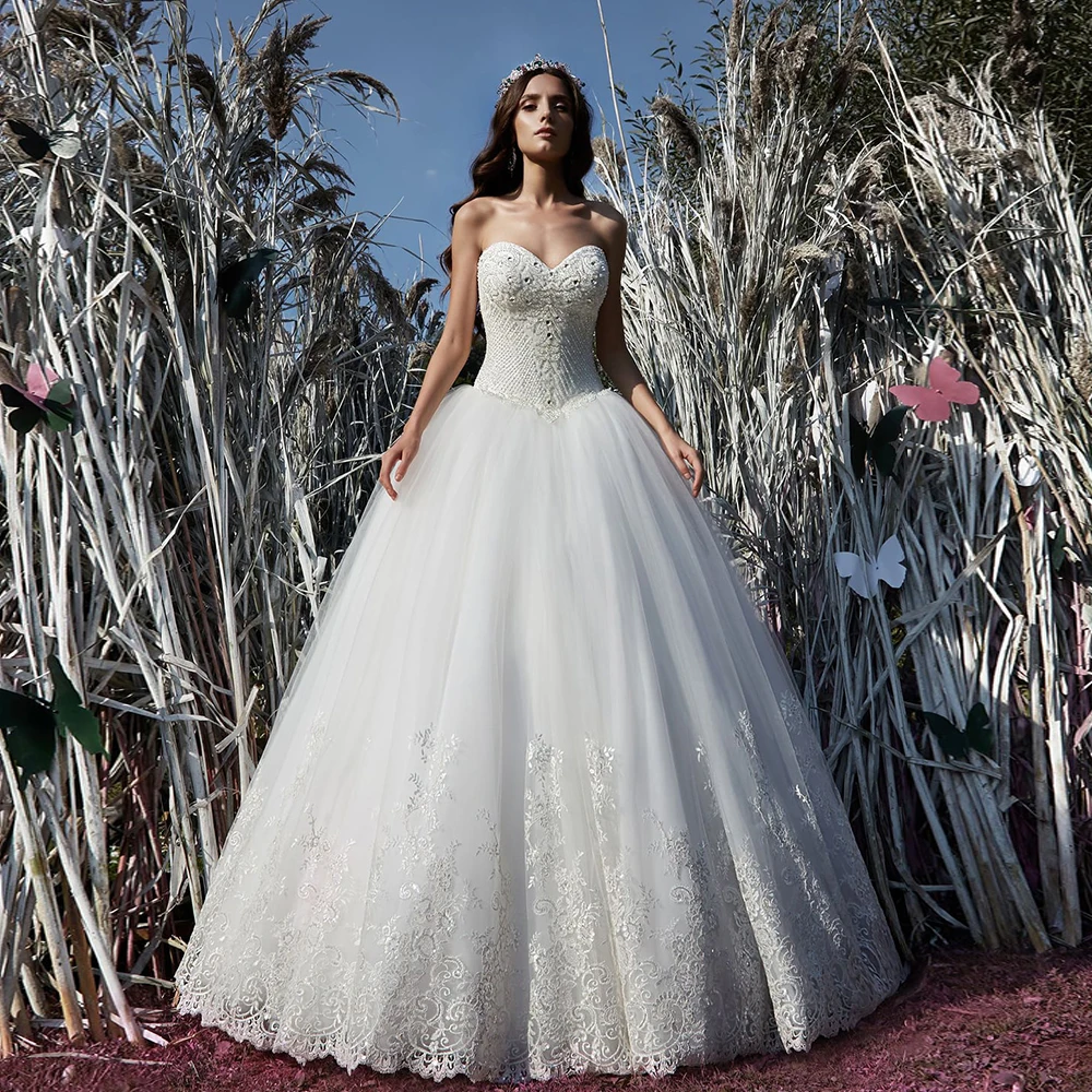 Блестящие Свадебные платья трапециевидной формы без шлейфа Robe De Mariee Милая шея на шнуровке полный бисер кристалл платья с аппликацией Mariage