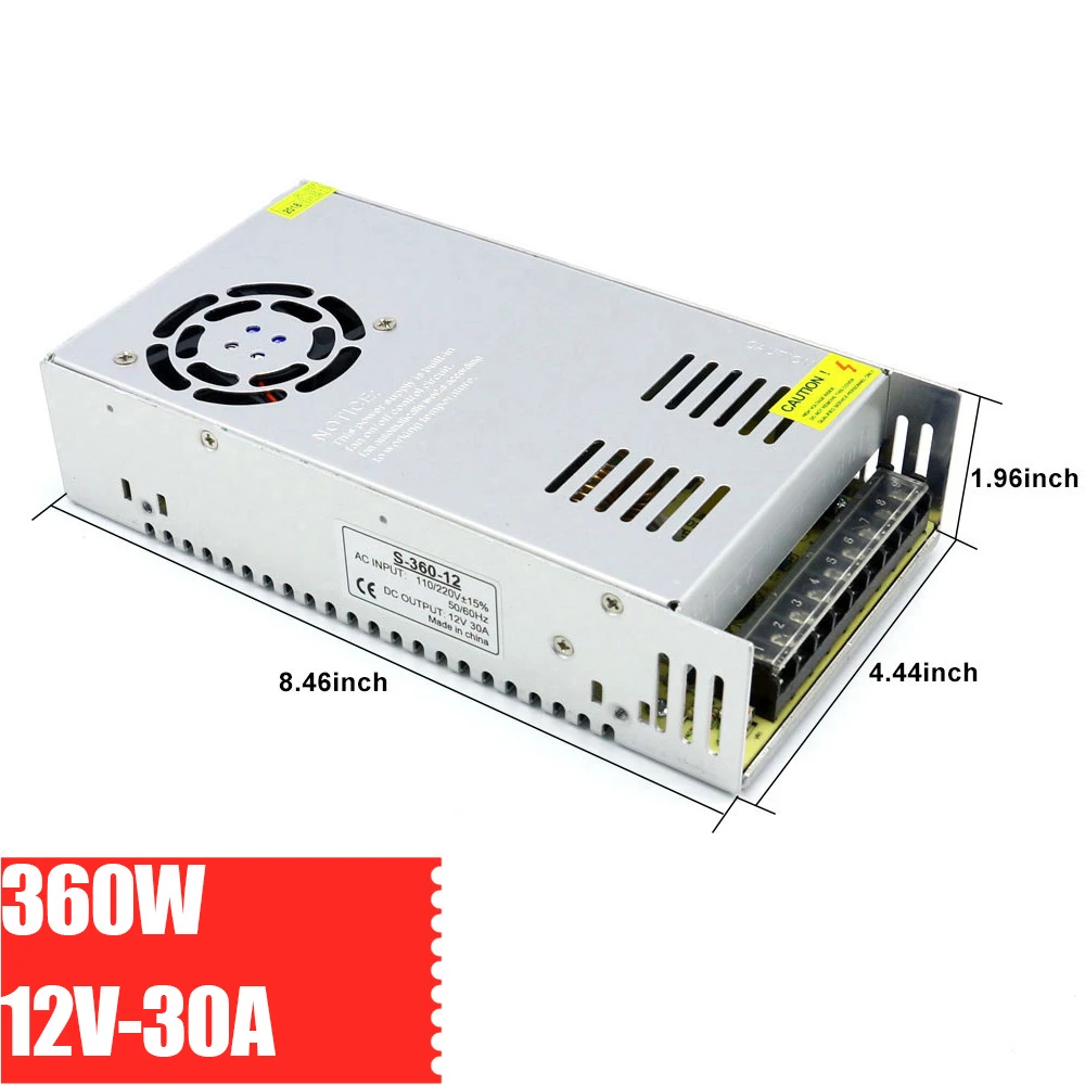 S-360-12 AC To DC 12V Switching Power Supply 30A 360W LED Security Monitoring Voltage Regulator Stabilizer Source Transformer |