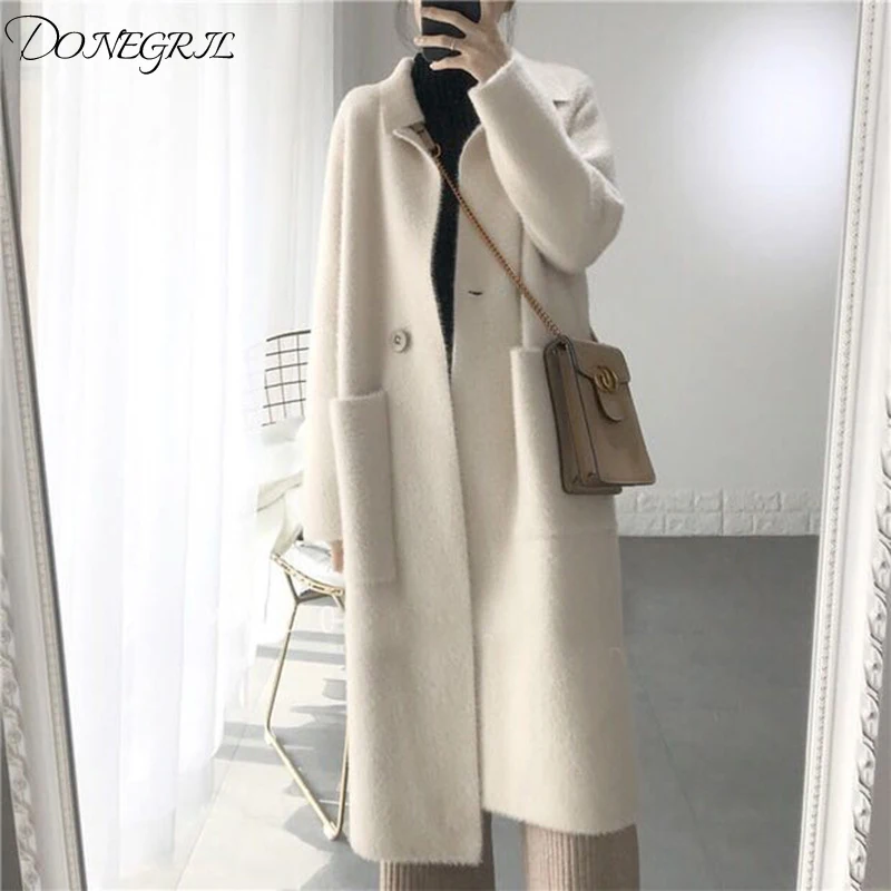 

2019 Winter Woman Wool Cashmere Solid Loose Coat Jacket Women Woolen Simple Coat Elegant Lady Long Blend Coats Cardigan