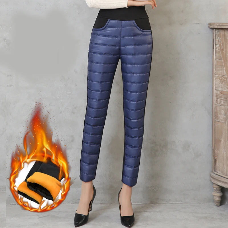 Winter Women Down Pants Plus Size Velvet Trousers Thickening Slim