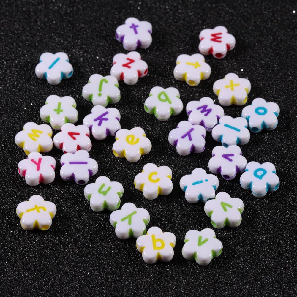 

100pcs New Hot Sale Spring Color Mixed Acrylic Beads Alphabet Beads Letter Beads Flower Spacer beads Handmade Jewlery Accessory