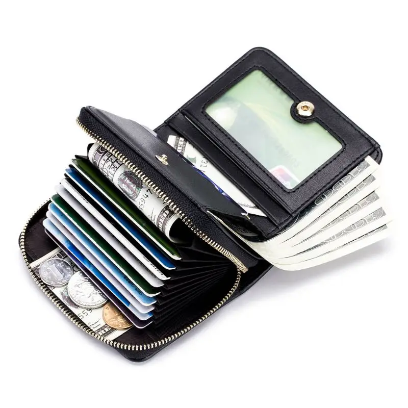 Leather Rivet Zipper Wallet for Women Small Credit Card Holder Coin Bag Mini Purse