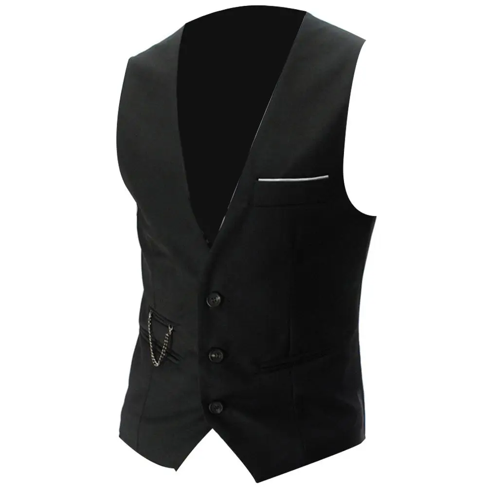 Fashion Men Cotton Vest Warm Vest Jacket Waistcoat Solid Color V Neck Sleeveless Button Pocket Blazer Suit Waistcoat Blazer Vest 3