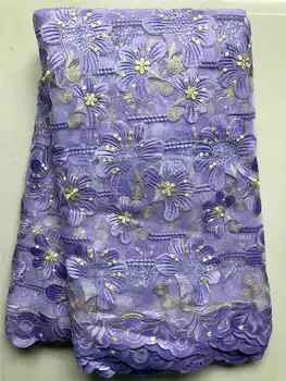 

Wholesales lace fabric latest African French net Lace fabric with stones and beadsFor wedding Long Dresses Lavender Color