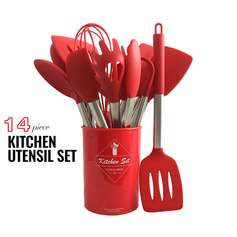 

14-Pcs Kitchen Utensils Cooking Utensil Sets Silicone Spatula Set for Nonstick Cookware Kitchen Tools Stainless Steel Handles