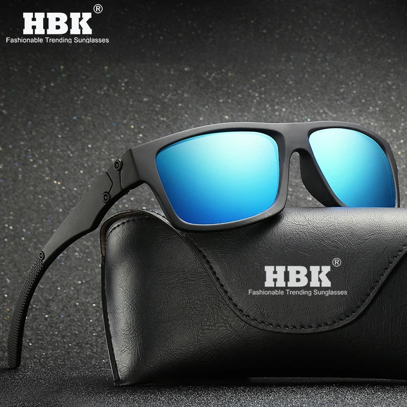 HBK, новые трендовые поляризованные солнцезащитные очки, мужские квадратные зеркальные линзы, мужские очки для рыбалки, вождения, солнцезащитные очки со специальным текстурированным дужком UV400